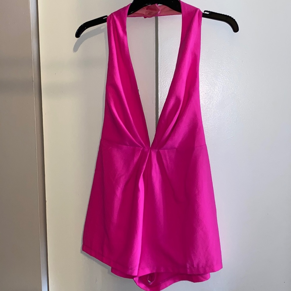 Hit pink halter romper
